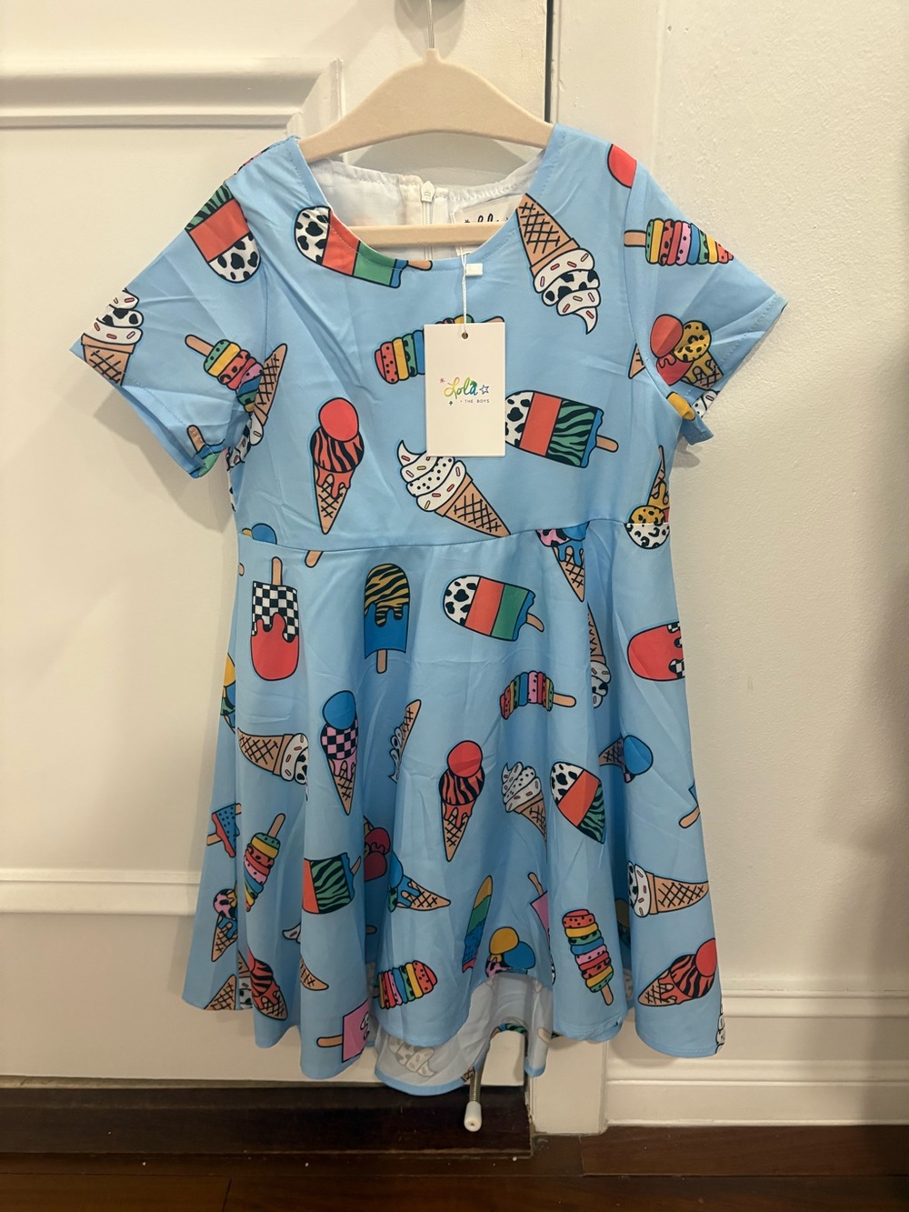Girls' Ice Cream Print Casual Dress in Light Blue